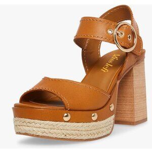 Miss Left Brown Espadrilles Cork Block Heels Platform Studs Ankle Strap Sandal